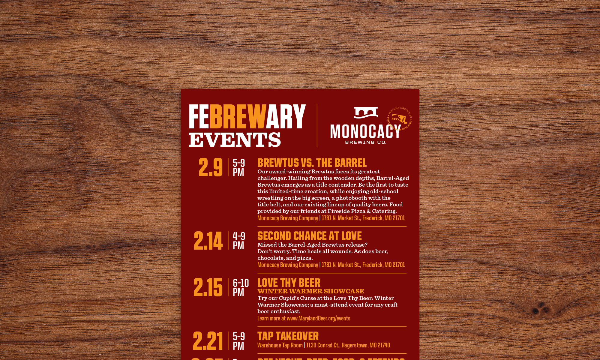 Monocacy Brewing Company FeBREWary Events